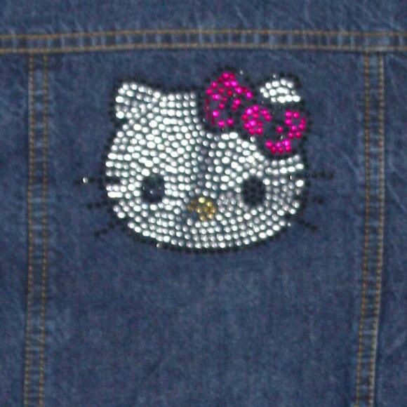 Hello Kitty Girls Denim Jean Jacket with Rhinestone Kitty on Back Size 4T - Picture 3 of 7
